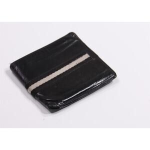 Bally Mens Vintage Black Leather Ribbon Stripe Bifold Wallet